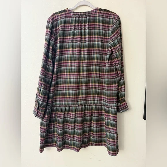 LOFT Multicolor Plaid Flounce Shirt Dress, colors green/pink/yellow, size MP - Picture 8 of 8